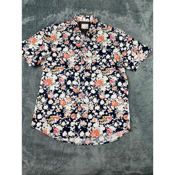 7 Diamonds Navy Floral Short Sleeve Button Up Shirt Large Premium Quality * - Picture 1 of 10